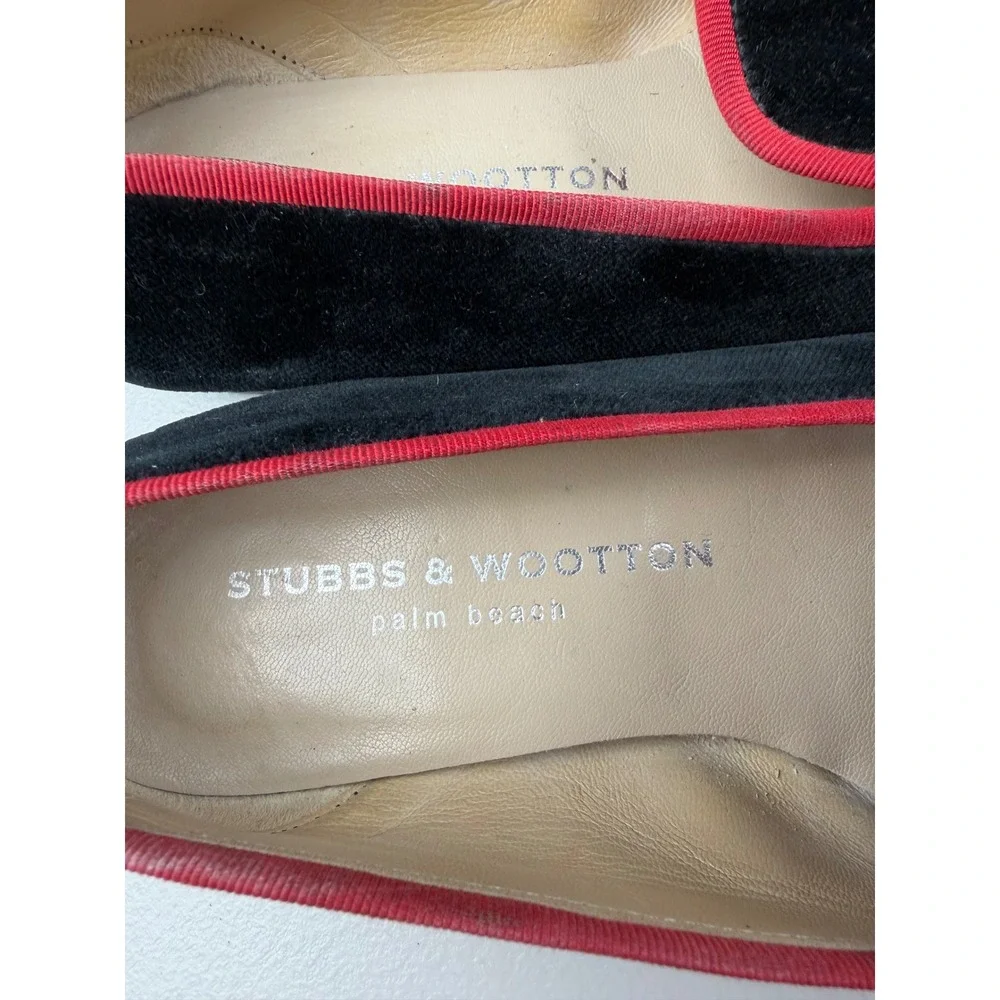 Stubbs &‎ Wootton Black Velvet Red Embroidered Tassel Smoking Slipper Loafers 6